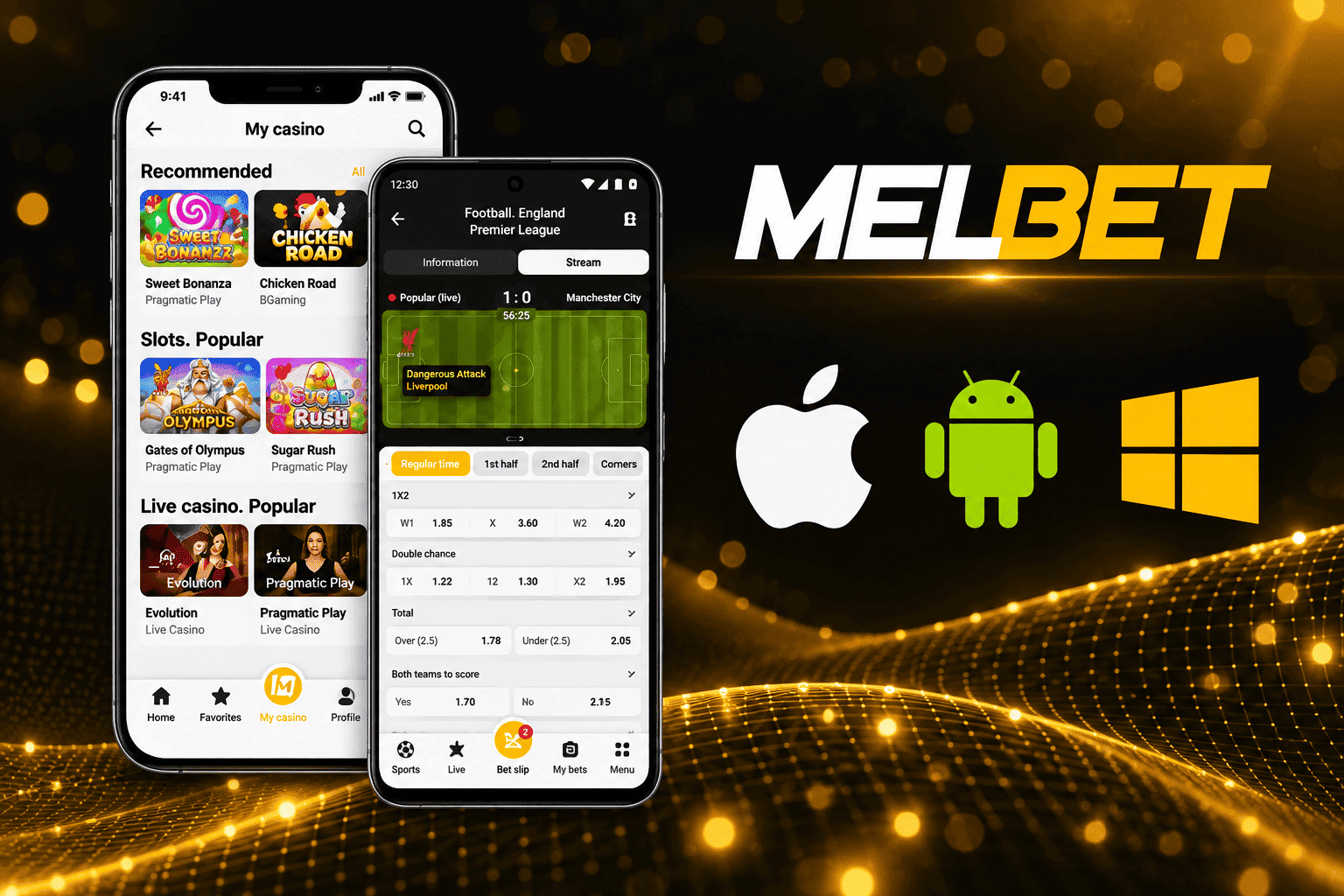 Aplicación Melbet en un dispositivo móvil