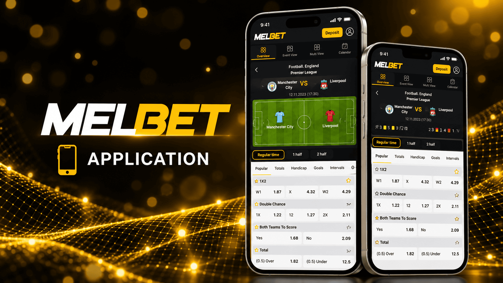 Interfaz de la app MelBet con apuestas de fútbol y cuotas
