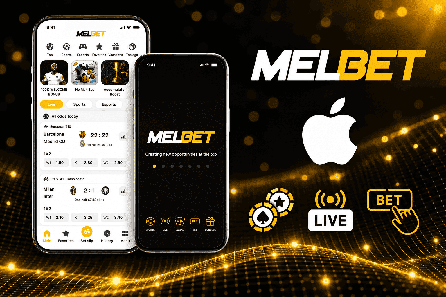 MelBet APP en Android y iOS: interfaz de apuestas deportivas